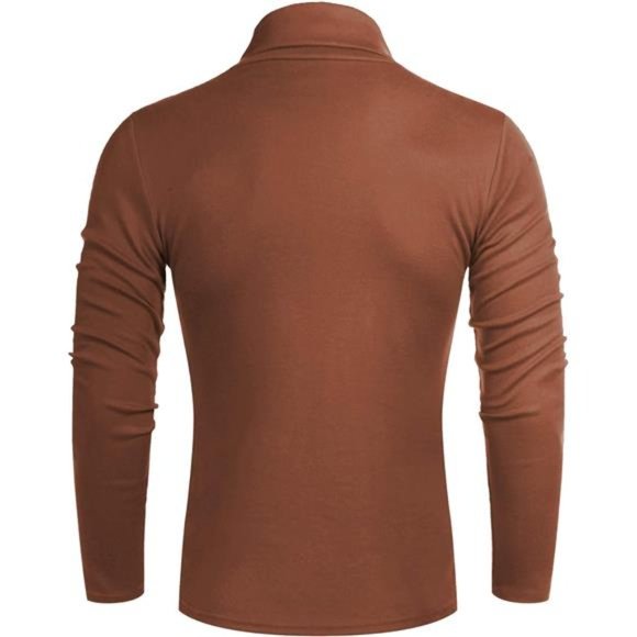 Men's Casual Turtleneck Slim Fit Basic Tops Orange - Picture 2 of 6